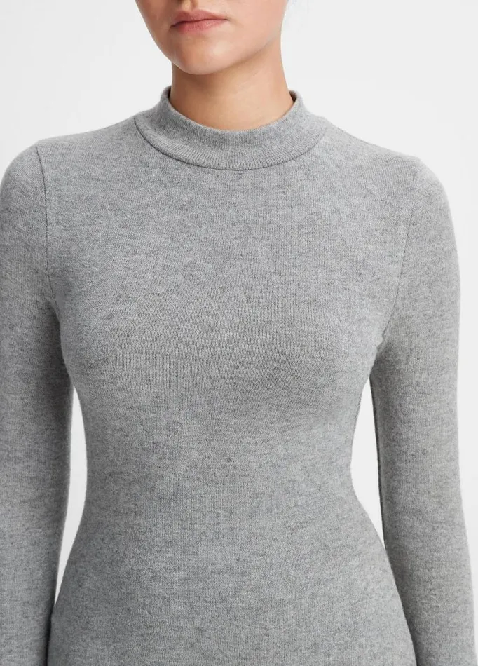 Women Dresses Vince Mock Neck LongSleeve Dress Heather Silver Dust