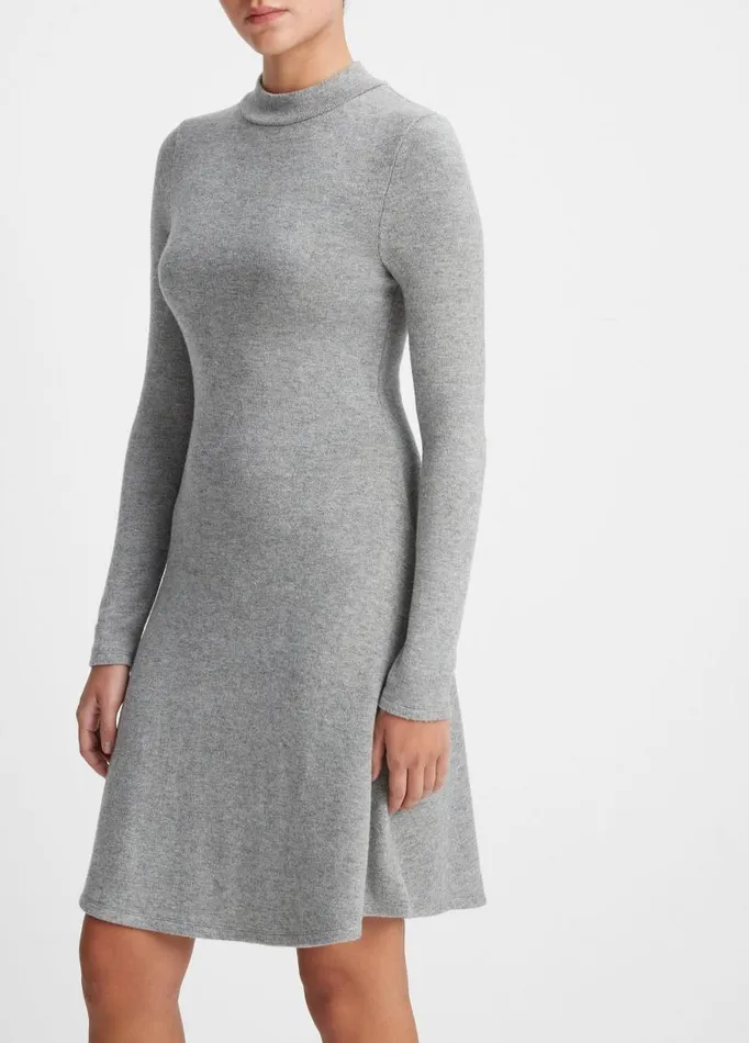 Women Dresses Vince Mock Neck LongSleeve Dress Heather Silver Dust