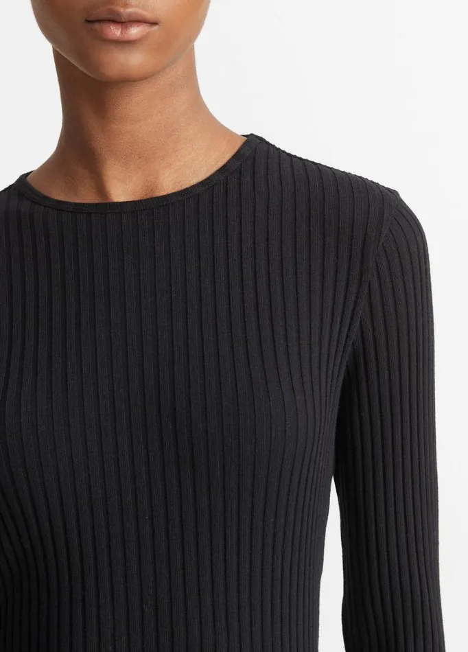 Women Dresses Vince Ribbed LongSleeve Crew Neck Dress Coastal Blue