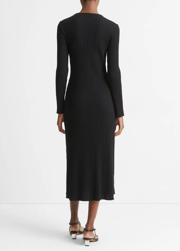 Women Dresses Vince Ribbed LongSleeve Crew Neck Dress Coastal Blue