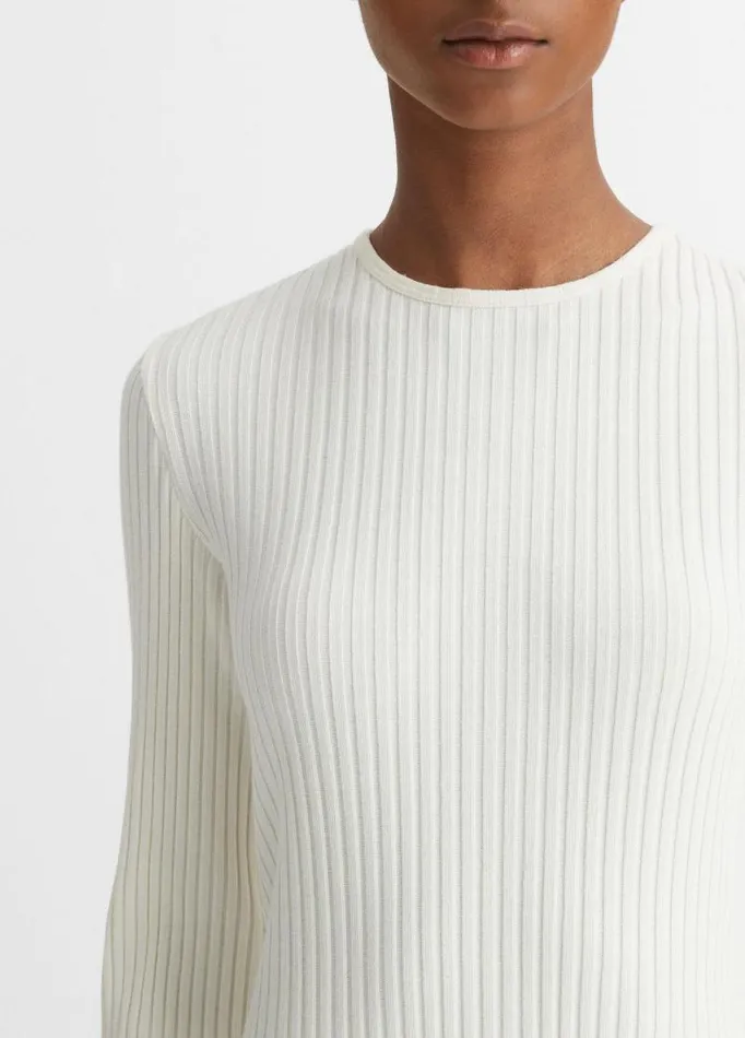 Women Dresses Vince Ribbed LongSleeve Crew Neck Dress Off White