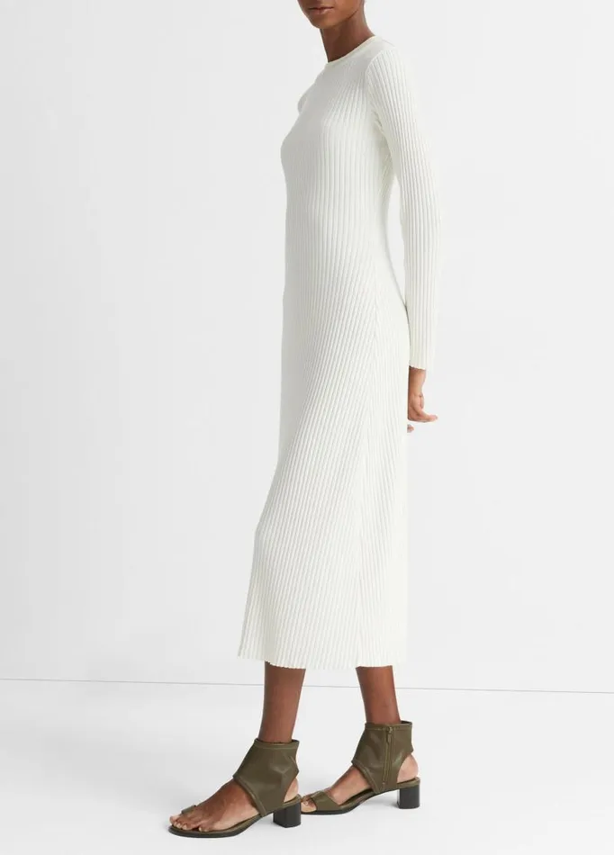 Women Dresses Vince Ribbed LongSleeve Crew Neck Dress Off White