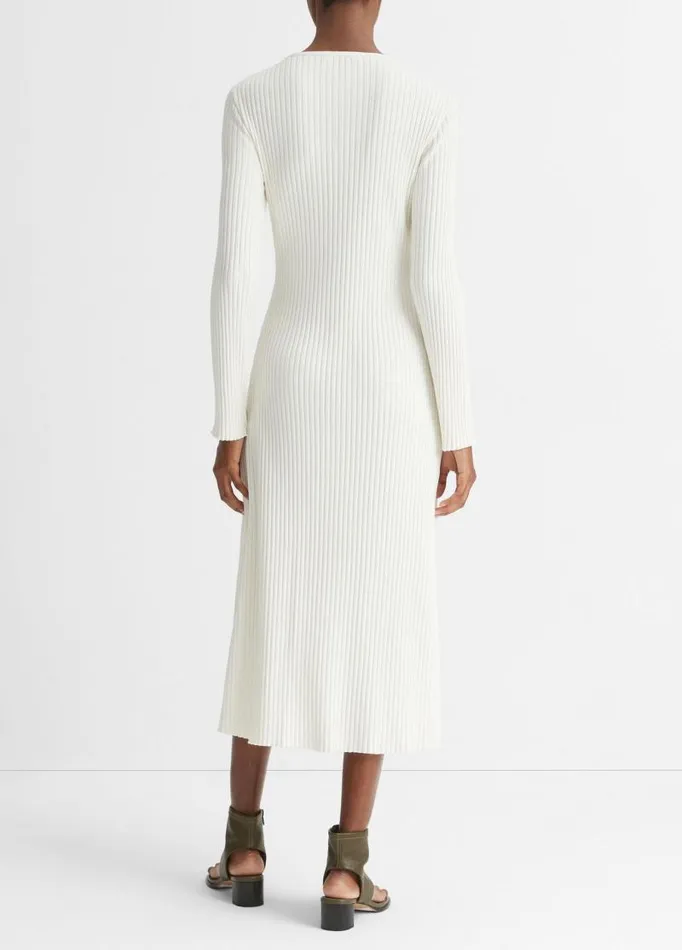 Women Dresses Vince Ribbed LongSleeve Crew Neck Dress Off White