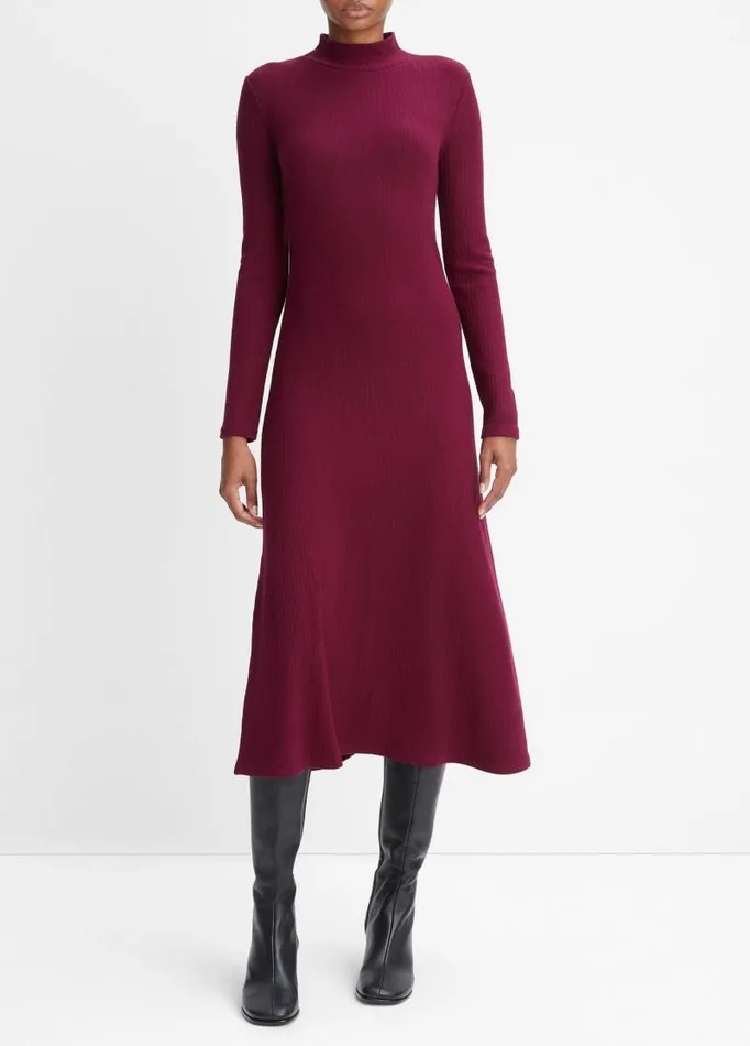 Women Dresses Vince Ribbed LongSleeve Mock Neck Dress Cassis
