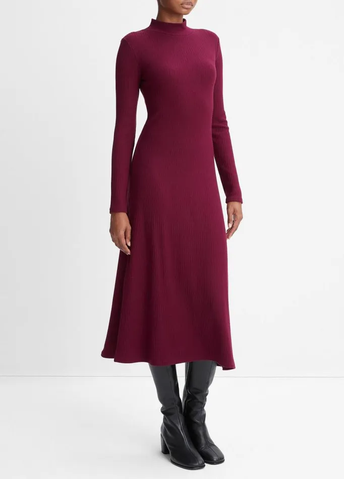 Women Dresses Vince Ribbed LongSleeve Mock Neck Dress Cassis