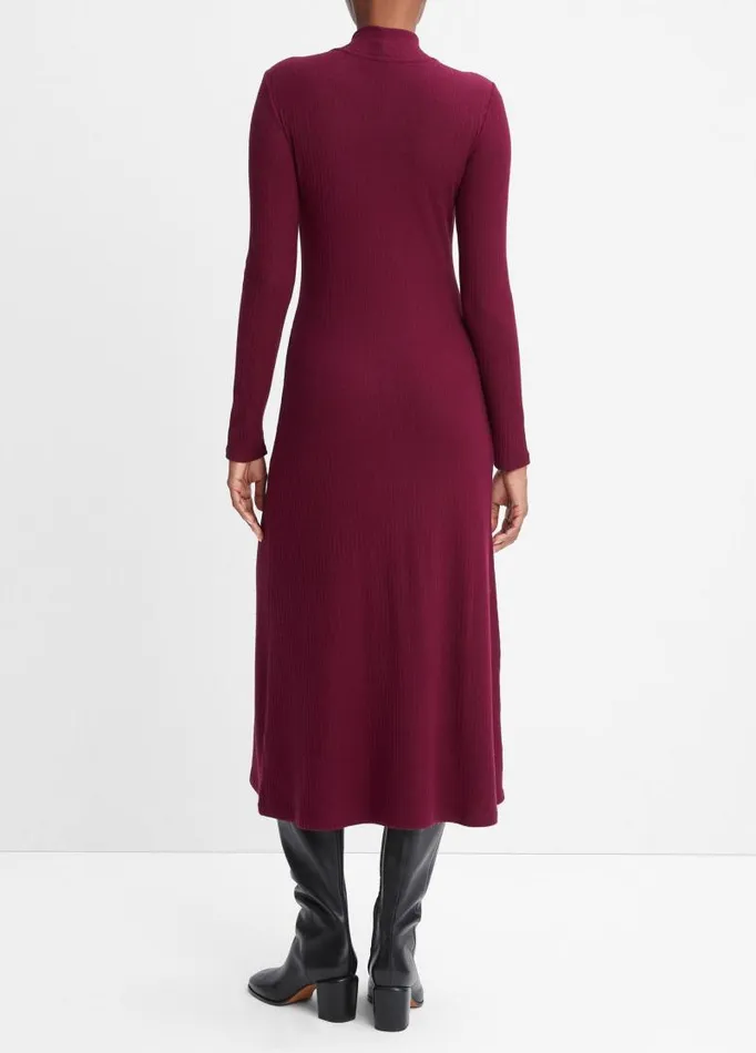 Women Dresses Vince Ribbed LongSleeve Mock Neck Dress Cassis