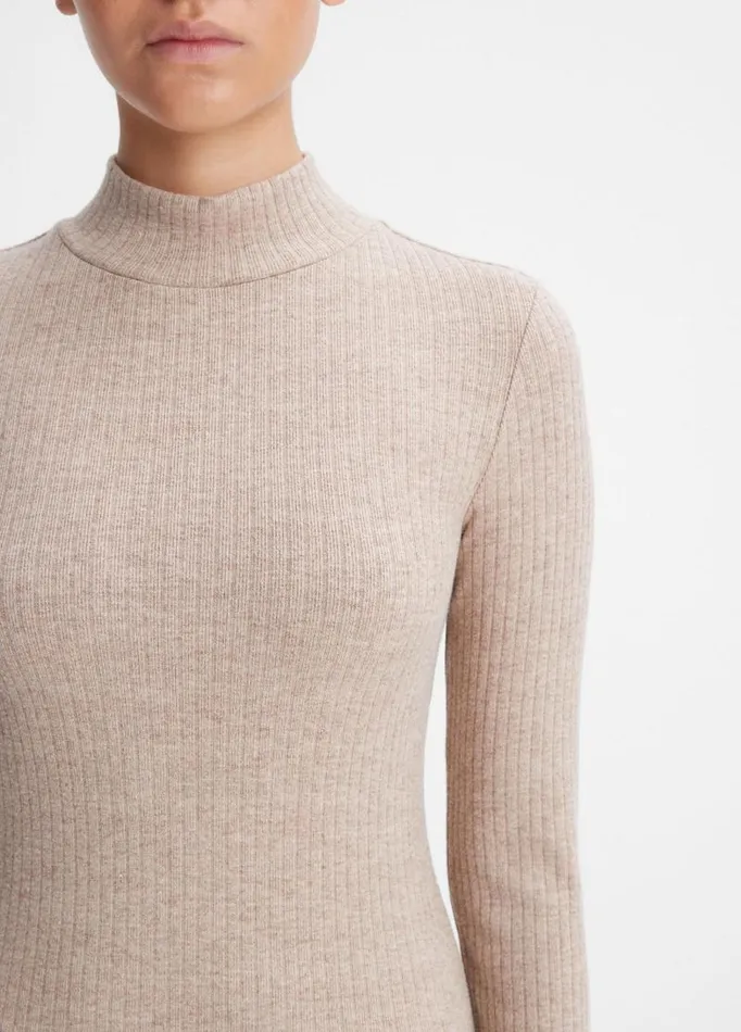 Women Dresses Vince Ribbed LongSleeve Mock Neck Dress Heather Hazel Cream