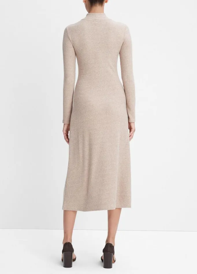 Women Dresses Vince Ribbed LongSleeve Mock Neck Dress Heather Hazel Cream
