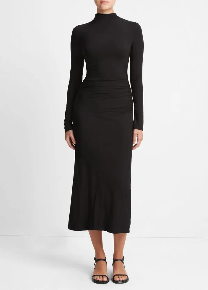Women Dresses Vince Ruched LongSleeve Turtleneck Dress Black