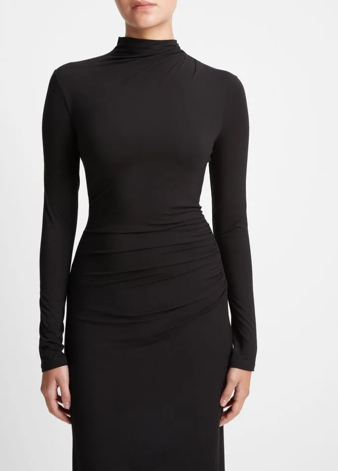 Women Dresses Vince Ruched LongSleeve Turtleneck Dress Black