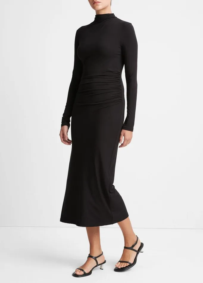 Women Dresses Vince Ruched LongSleeve Turtleneck Dress Black