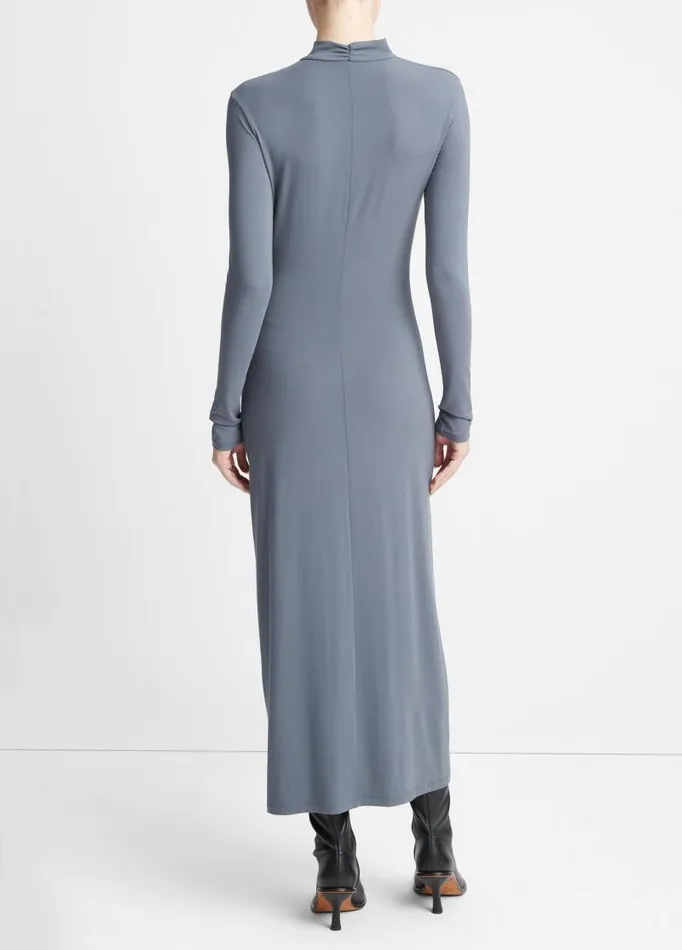 Women Dresses Vince Ruched LongSleeve Turtleneck Dress Pacific Azure