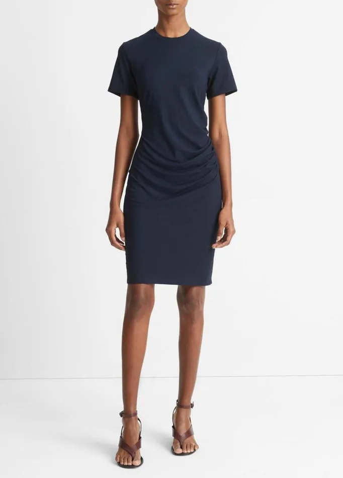 Women Dresses Vince Ruched ShortSleeve Dress Coastal Blue