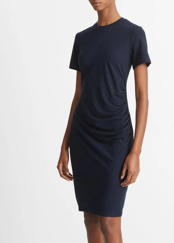 Women Dresses Vince Ruched ShortSleeve Dress Coastal Blue