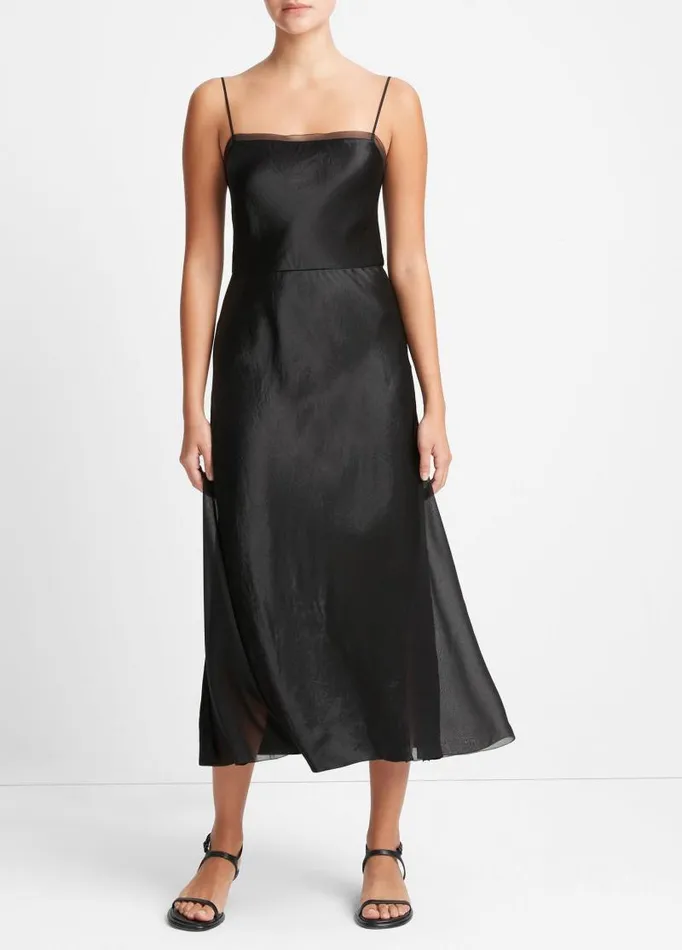 Women Dresses Vince SheerPaneled Slip Dress Black