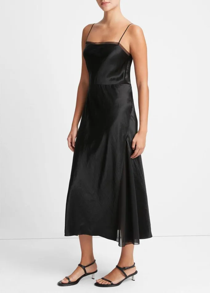 Women Dresses Vince SheerPaneled Slip Dress Black