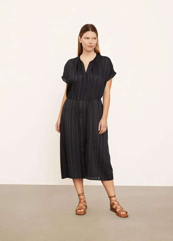 Women Dresses Vince Short Sleeve Drapey Stripe Shirred Dress Coastal Bluesandshell
