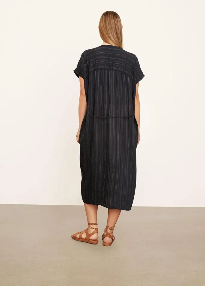 Women Dresses Vince Short Sleeve Drapey Stripe Shirred Dress Coastal Bluesandshell