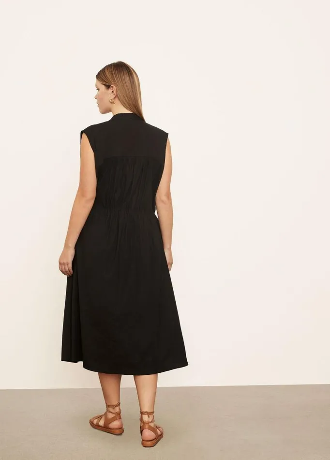 Women Dresses Vince Sleeveless Shirred Band Collar Dress Black