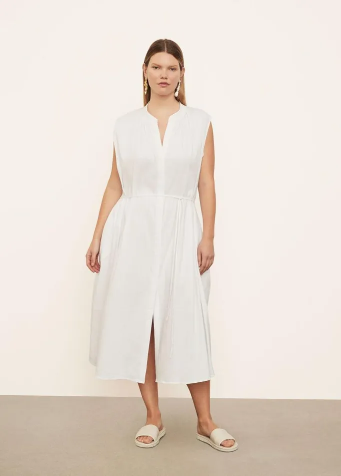 Women Dresses Vince Sleeveless Shirred Band Collar Dress Optic White