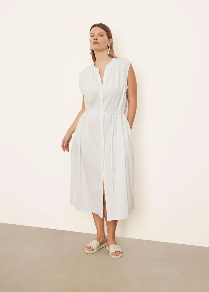 Women Dresses Vince Sleeveless Shirred Band Collar Dress Optic White