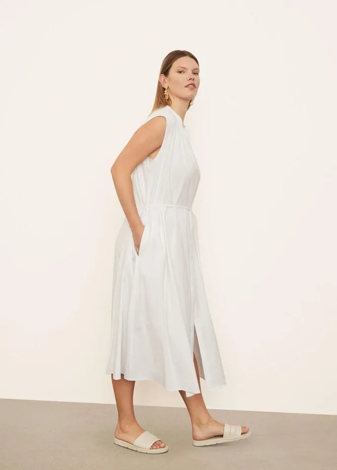 Women Dresses Vince Sleeveless Shirred Band Collar Dress Optic White