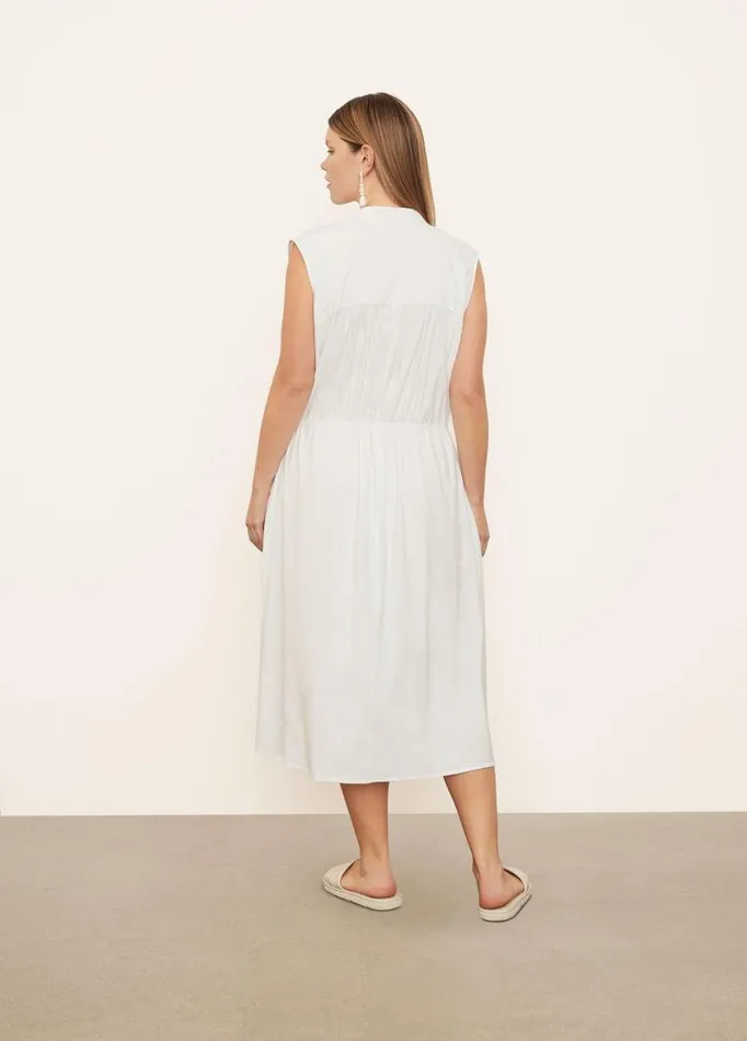 Women Dresses Vince Sleeveless Shirred Band Collar Dress Optic White
