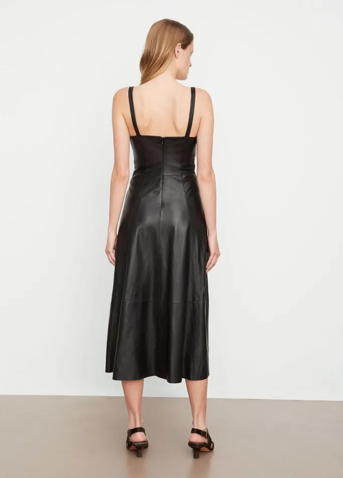 Women Dresses Vince SquareNeck Leather Dress Black