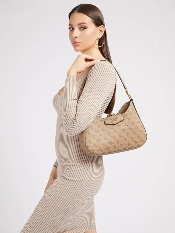 Women Eco Brenton 4g Logo Hobo Bag Beige Guess Shoulder Bags