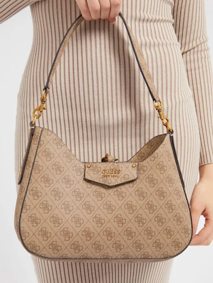 Women Eco Brenton 4g Logo Hobo Bag Beige Guess Shoulder Bags