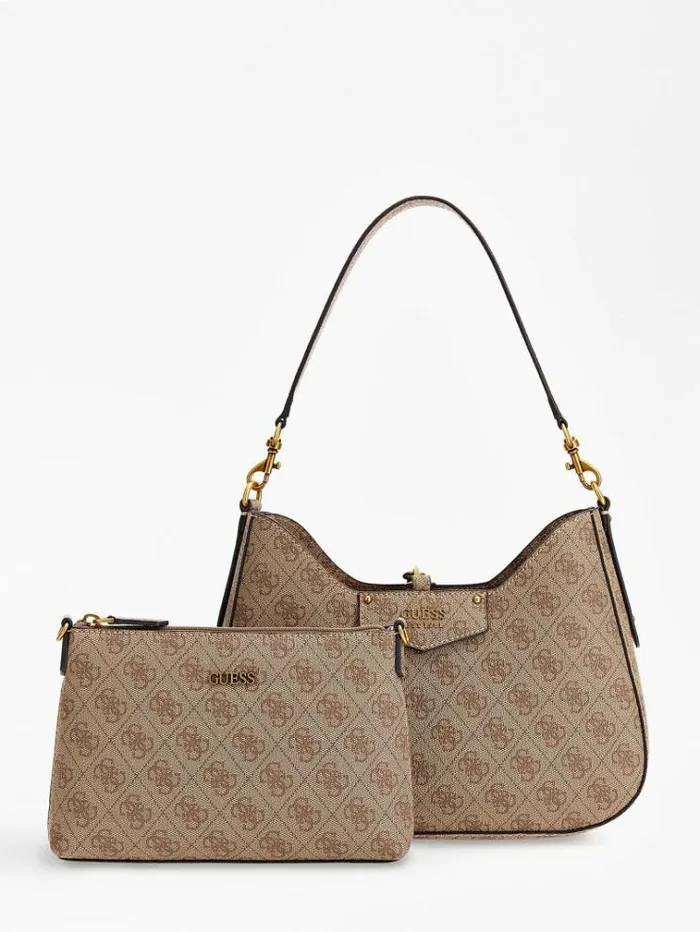 Women Eco Brenton 4g Logo Hobo Bag Beige Guess Shoulder Bags