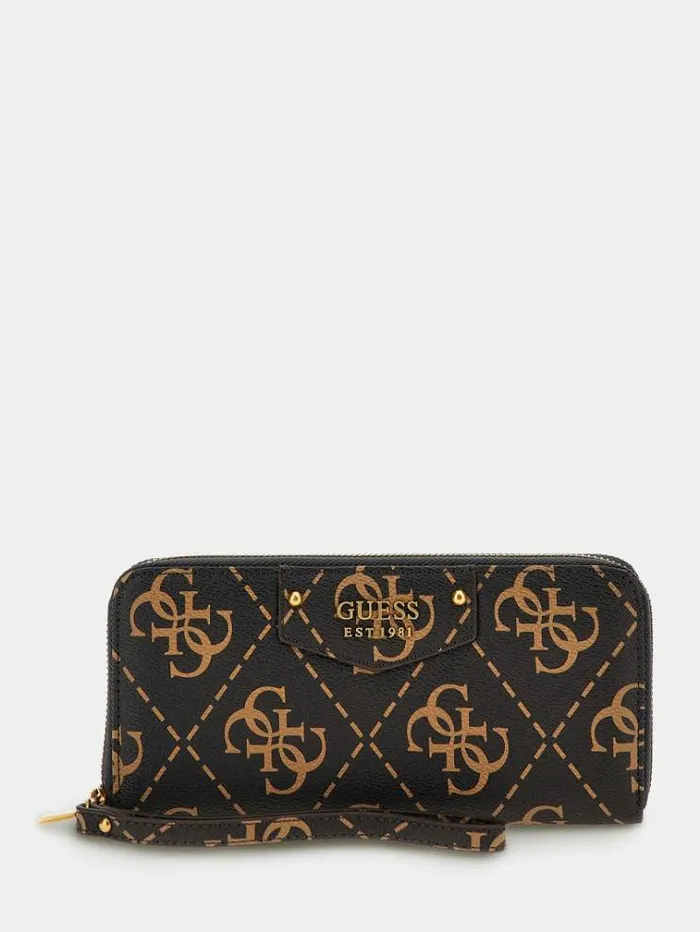 Women Eco Brenton 4g Logo Maxi Purse Brown Multi Guess Wallets