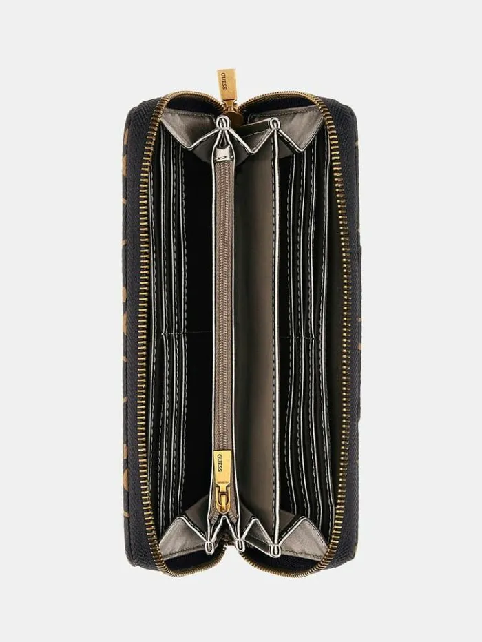 Women Eco Brenton 4g Logo Maxi Purse Brown Multi Guess Wallets