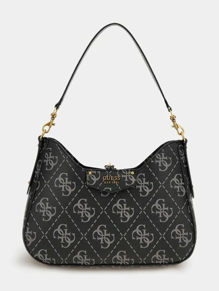 Women Eco Brenton Maxi 4g Logo Hobo Bag Grey Multi Guess Shoulder Bags