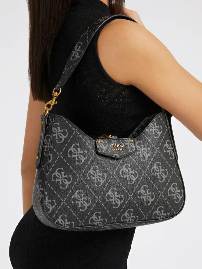 Women Eco Brenton Maxi 4g Logo Hobo Bag Grey Multi Guess Shoulder Bags