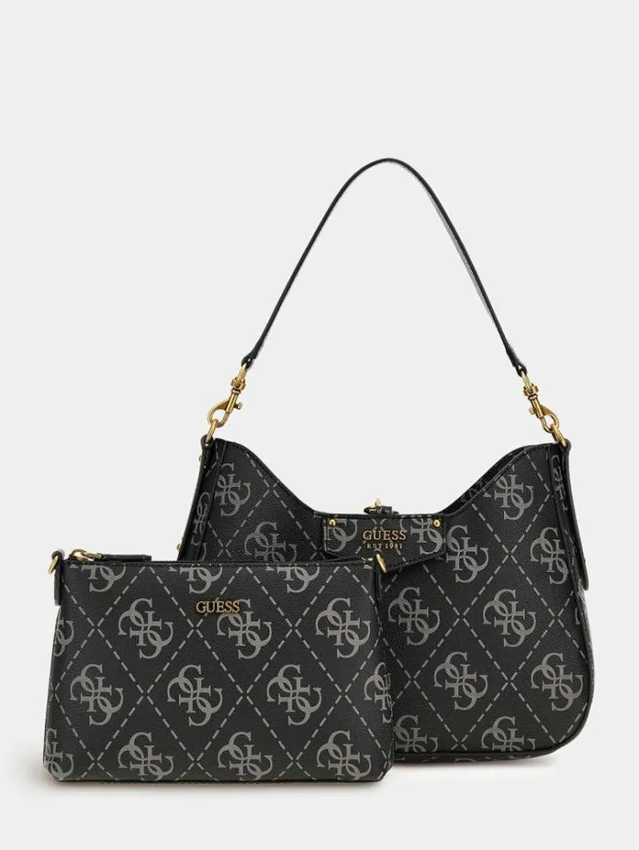 Women Eco Brenton Maxi 4g Logo Hobo Bag Grey Multi Guess Shoulder Bags