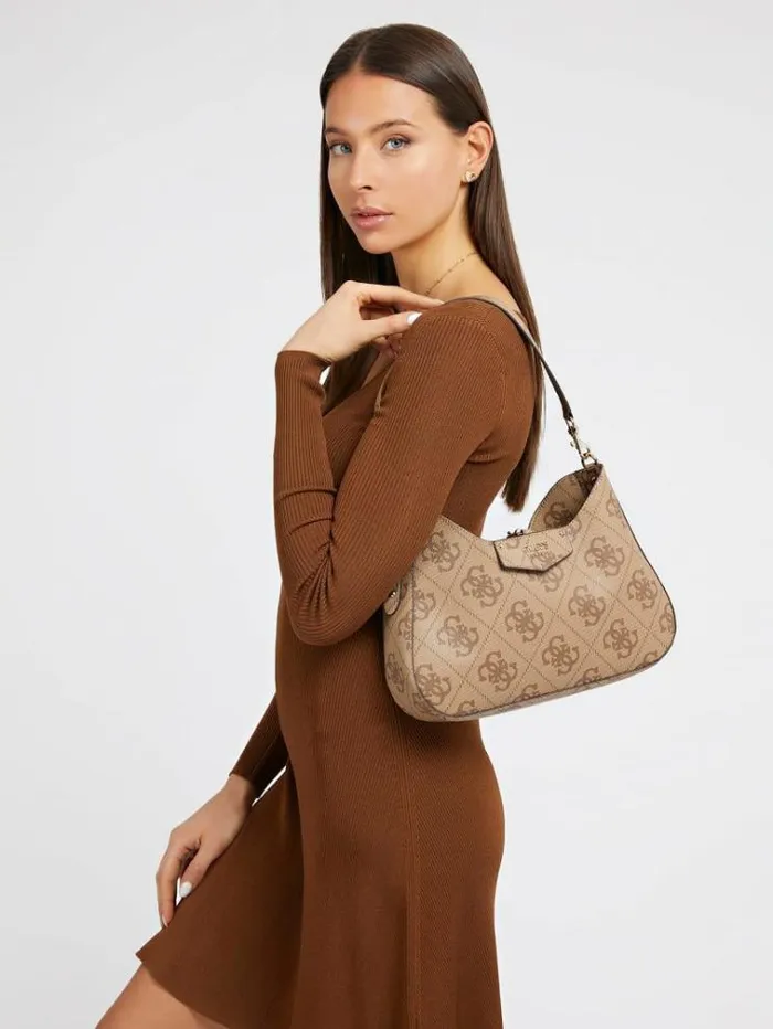 Women Eco Brenton Maxi 4g Logo Hobo Bag Multi Beige Guess Shoulder Bags