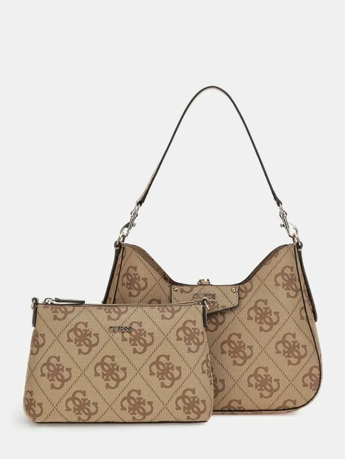 Women Eco Brenton Maxi 4g Logo Hobo Bag Multi Beige Guess Shoulder Bags