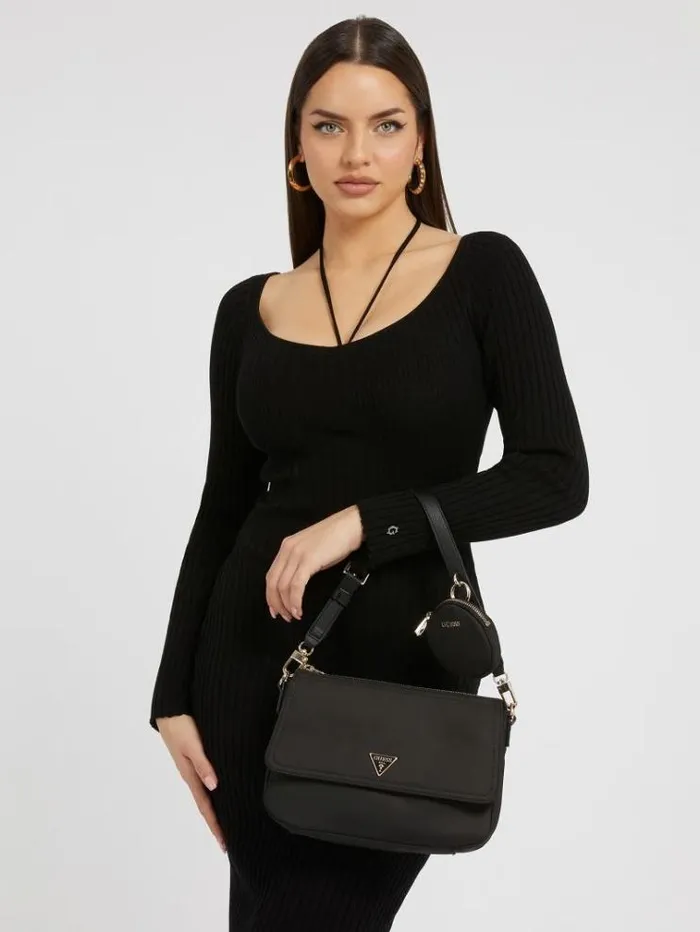 Women Eco Gemma Shoulder Bag Black Guess Shoulder Bags