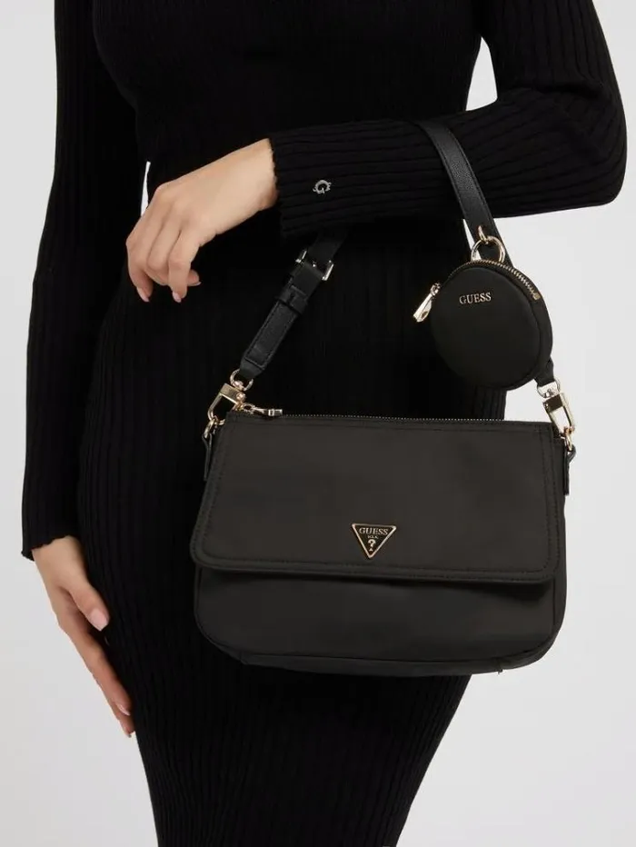 Women Eco Gemma Shoulder Bag Black Guess Shoulder Bags