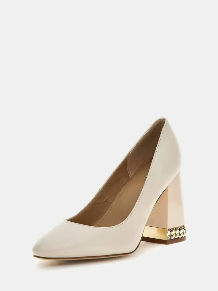 Women Elisa Real Leather Court Shoes Multi Beige Guess Heels