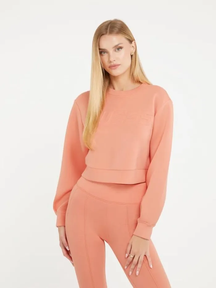 Women Embossed Logo Sweatshirt Pink Guess Knitwear And Sweatshirts