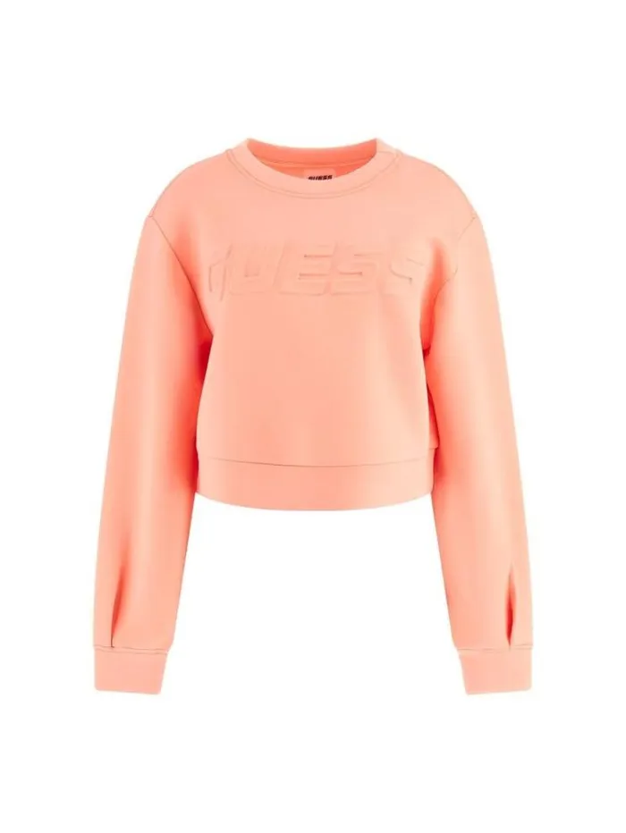 Women Embossed Logo Sweatshirt Pink Guess Knitwear And Sweatshirts