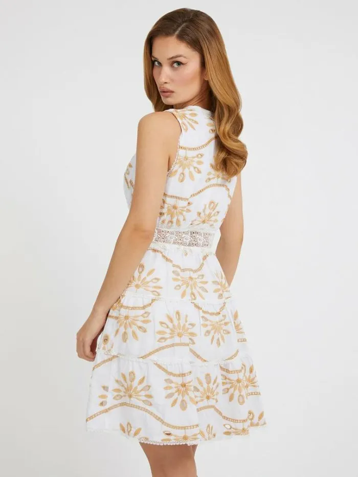 Women Embroidered Cotton Dress White Multi Guess Dresses And Jumpsuits