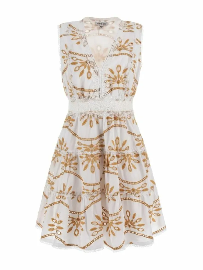 Women Embroidered Cotton Dress White Multi Guess Dresses And Jumpsuits