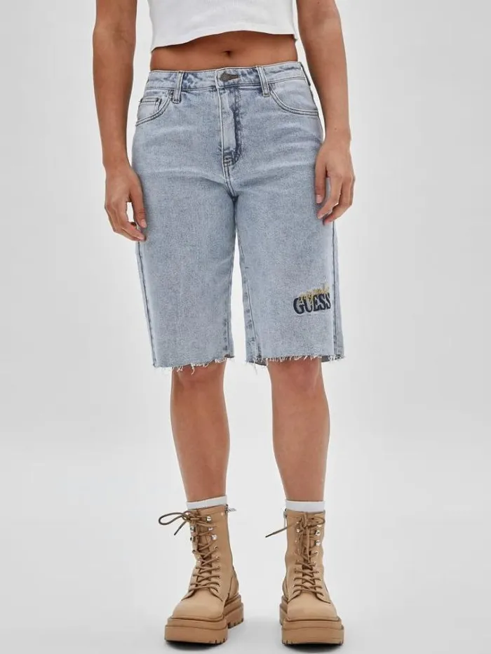 Women Embroidered Logo Denim Shorts Light Blue Guess Skirts And Shorts