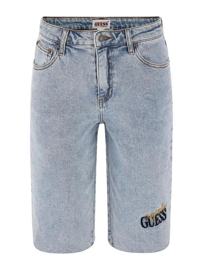 Women Embroidered Logo Denim Shorts Light Blue Guess Skirts And Shorts