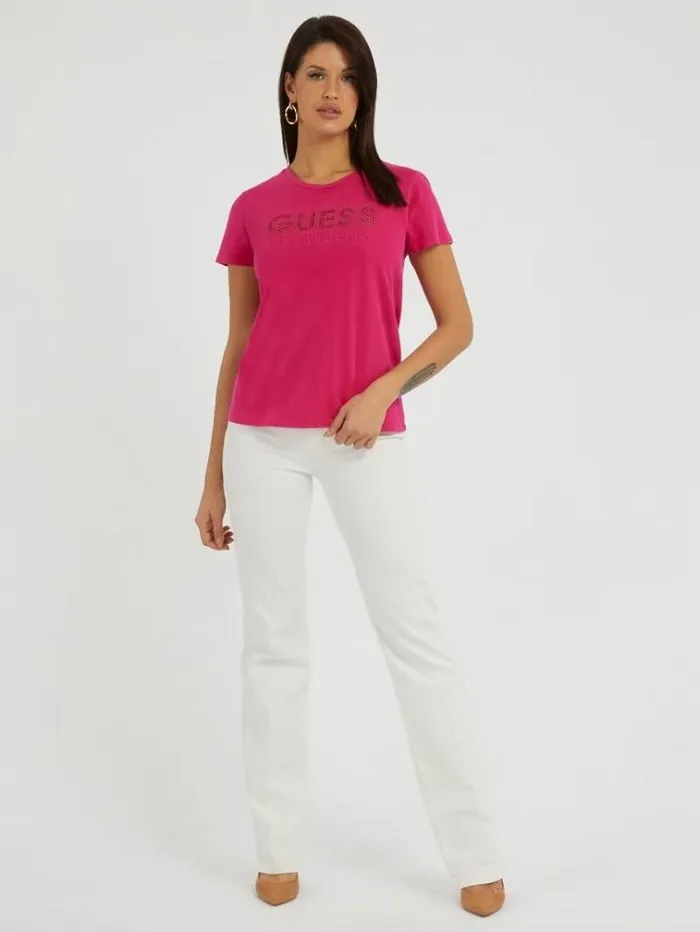Women Embroidered Logo Tshirt Fuchsia Guess Tshirts