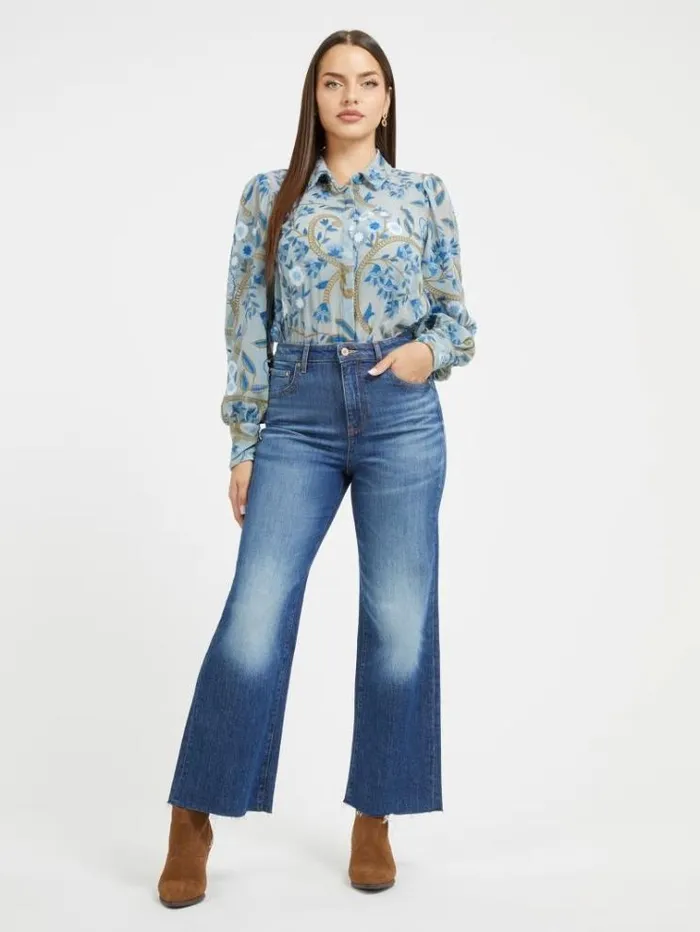 Women Embroidered Shirt Blue Multi Guess Tops And Shirts