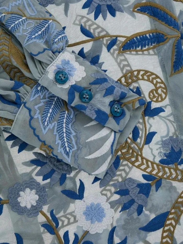 Women Embroidered Shirt Blue Multi Guess Tops And Shirts